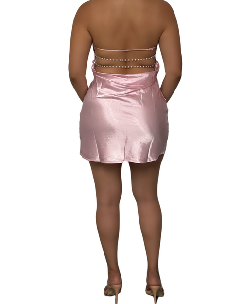 SATIN PEARL OPEN BACK DRESS