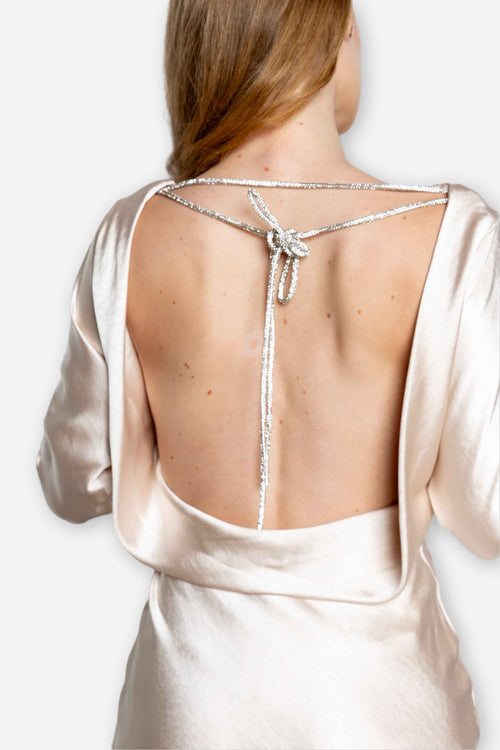 Cowl Back Long Sleeve Dress With Diamante Rope - Storah Fashionwear