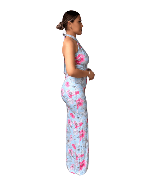 FLORAL HALTER MAXI DRESS - Storah Fashionwear