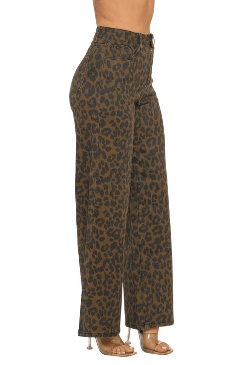 Leopard Print Wide Leg Jean - Storah Fashionwear