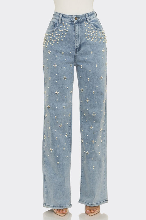 Pearl Wide Leg Denim Jeans - Storah Fashionwear