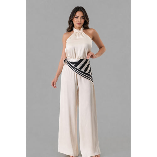 Satin Scarf Detail Jumpsuit