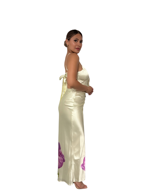 MIA SATIN FLORAL MAXI DRESS IN PASTEL GREEN