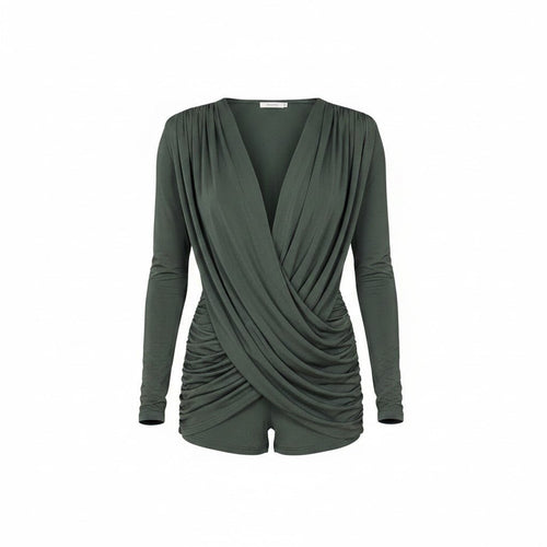 Draped Plunge Open-back Romper - Storah Fashionwear