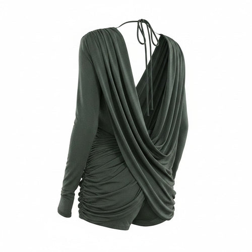 Draped Plunge Open-back Romper - Storah Fashionwear