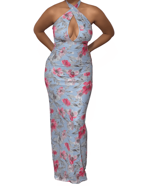 FLORAL HALTER MAXI DRESS - Storah Fashionwear