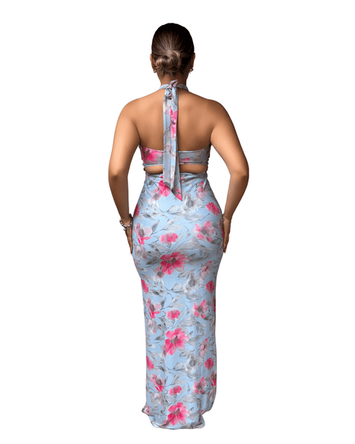 FLORAL HALTER MAXI DRESS - Storah Fashionwear
