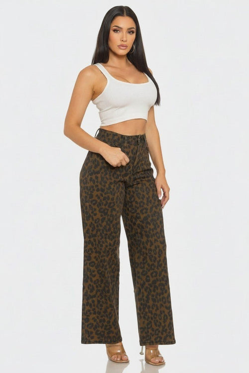 Leopard Print Wide Leg Jean - Storah Fashionwear