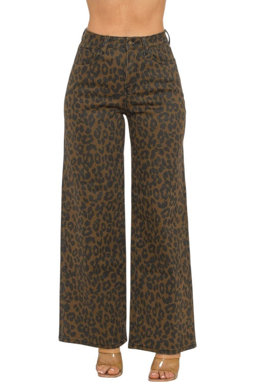 Leopard Print Wide Leg Jean - Storah Fashionwear
