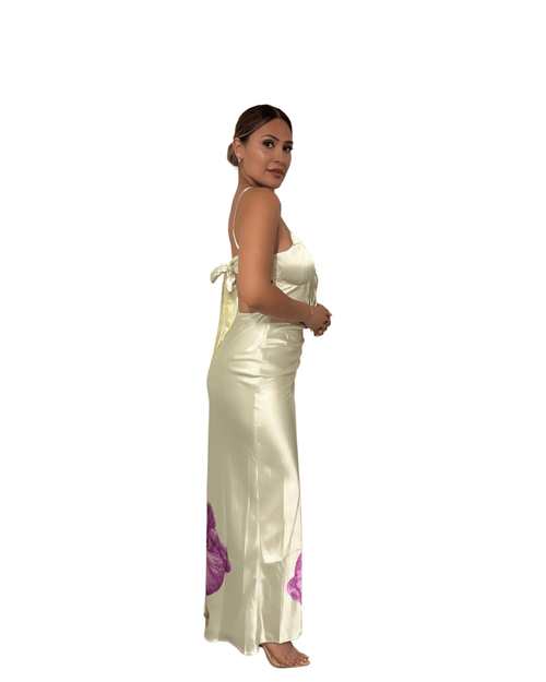 MIA SATIN FLORAL MAXI DRESS IN PASTEL GREEN - Storah Fashionwear