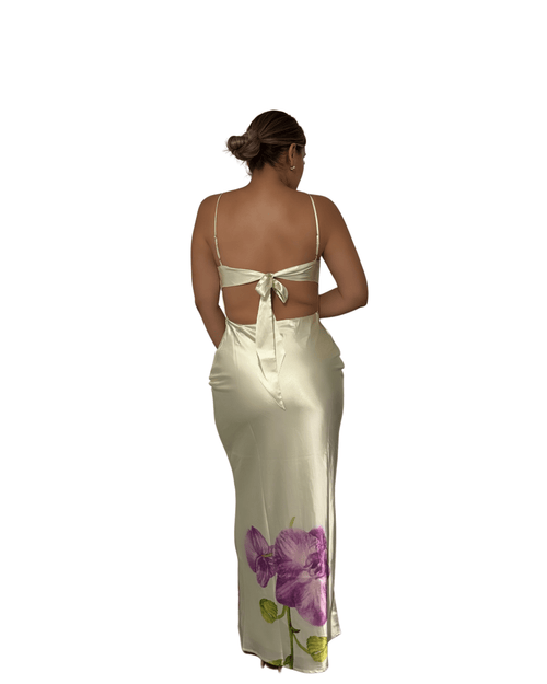 MIA SATIN FLORAL MAXI DRESS IN PASTEL GREEN - Storah Fashionwear