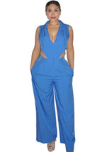 Plunge cutout bodysuit wide leg pants set - Storah Fashionwear